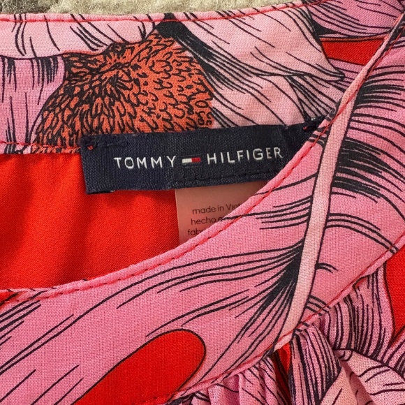 Red and Pink Flower and Leaf Print Dress- Tommy Hilfiger - Picture 7 of 8